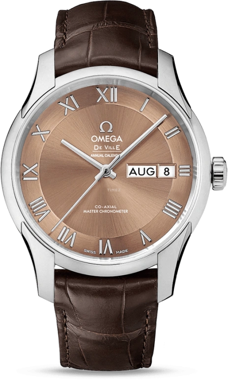 Omega,De Ville 41mm,41mm,Stainless Steel,Brown,Automatic,Annual Calendar,Month,Date,Co-Axial Escapement,60hours,In-house Caliber,433,433.13.41.22.10.001