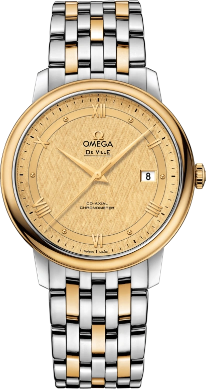 Omega,De Ville 39.50mm,39.50mm,Yellow Gold,Stainless Steel,Champagne,Automatic,Date,Co-Axial Escapement,424,424.20.40.20.08.001