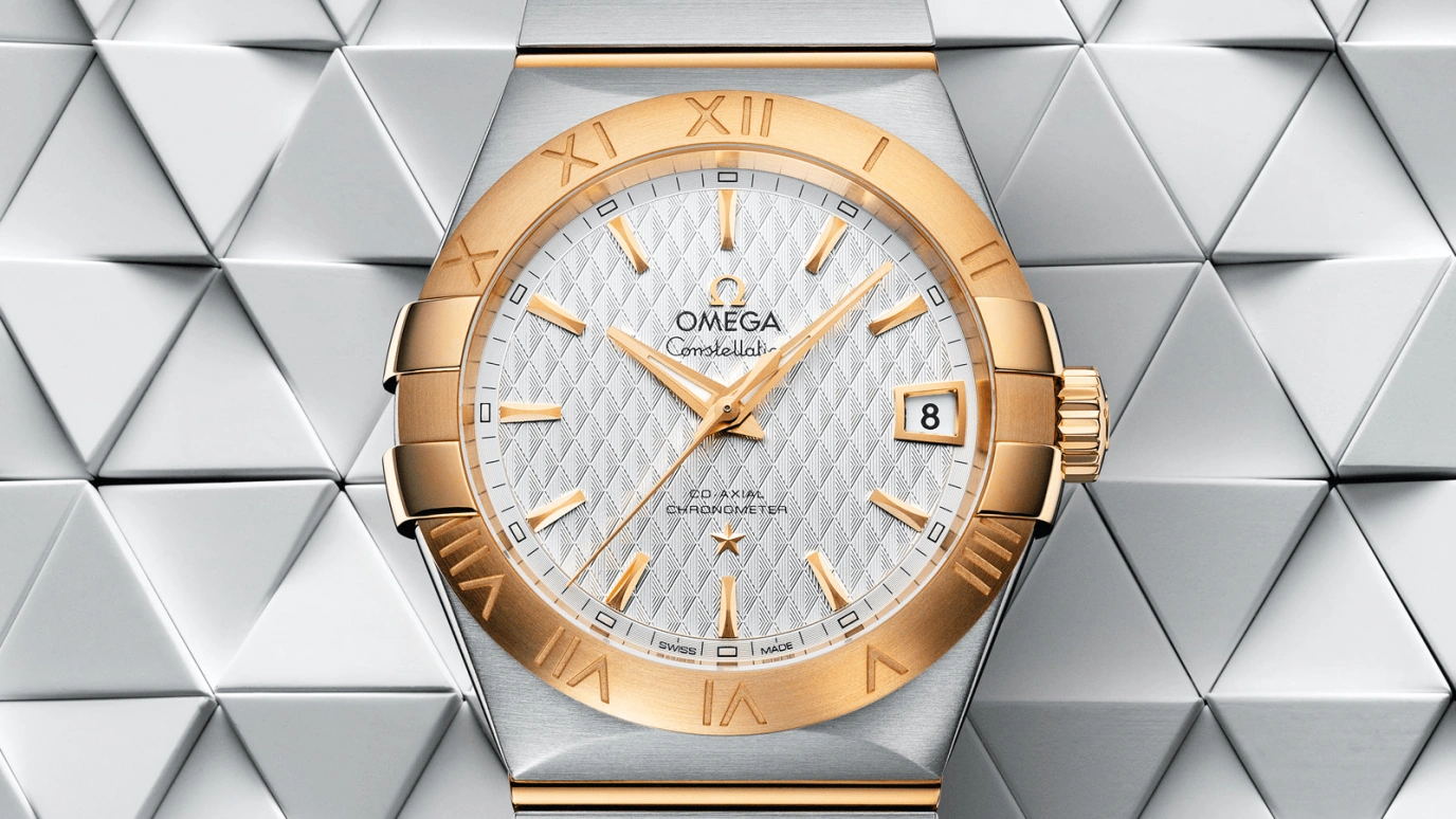 Omega,Constellation 38mm,38mm,Yellow Gold,Stainless Steel,Silver,Automatic,Date,Co-Axial Escapement,123,123.20.38.21.02.009