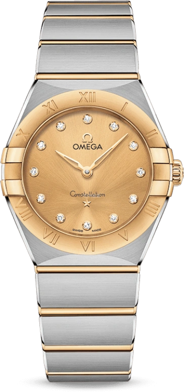 Omega,Constellation 28mm,28mm,Yellow Gold,Stainless Steel,Champagne,Quartz,In-house Caliber,Sapphire,131,131.20.28.60.58.001