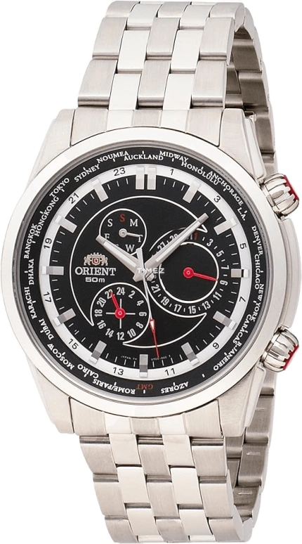 Orient,Sports 44mm,44mm,Stainless Steel,Black,Quartz,Date,Day,Dule Time,World Time,Sapphire,Crystal Glass,Round,CUT05005B