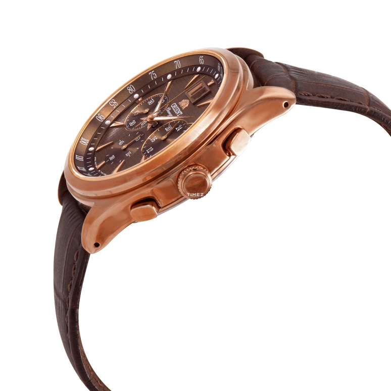 Orient,Classic 41.50mm,41.50mm,Stainless Steel,Rose Gold,Coffee,Quartz,Chronograph,Day,Big Date,FTV01001T