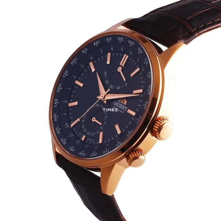 Orient,Other 43.50mm,43.50mm,Rose Gold,Blue,Automatic,Day,Power Reserve Indicator,Dule Time,SFA06001B