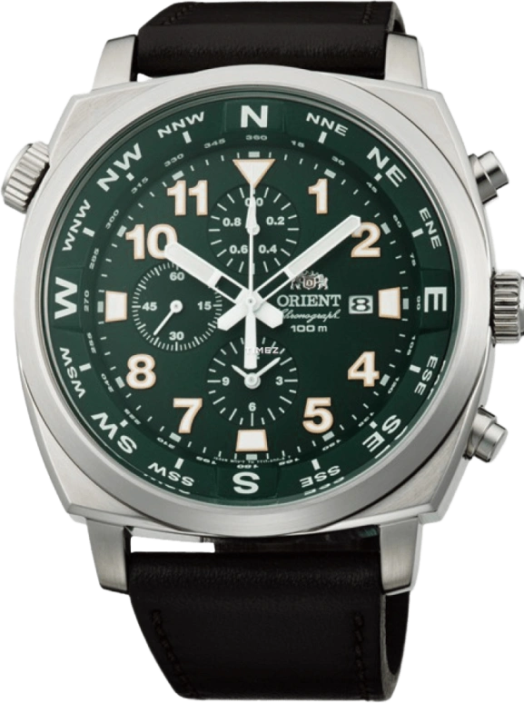 Orient,Sports 45.50mm,45.50mm,Stainless Steel,Green,Quartz,Chronograph,Day,FTT17004F