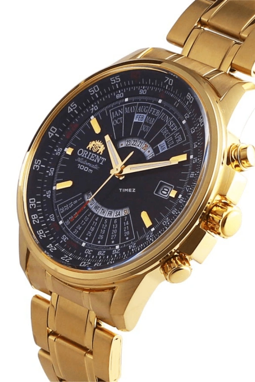 Orient,Sports 44mm,44mm,Stainless Steel,Black,Automatic,Perpetual Calendar,Month,Date,Day,Glass,Round,FEU07001B