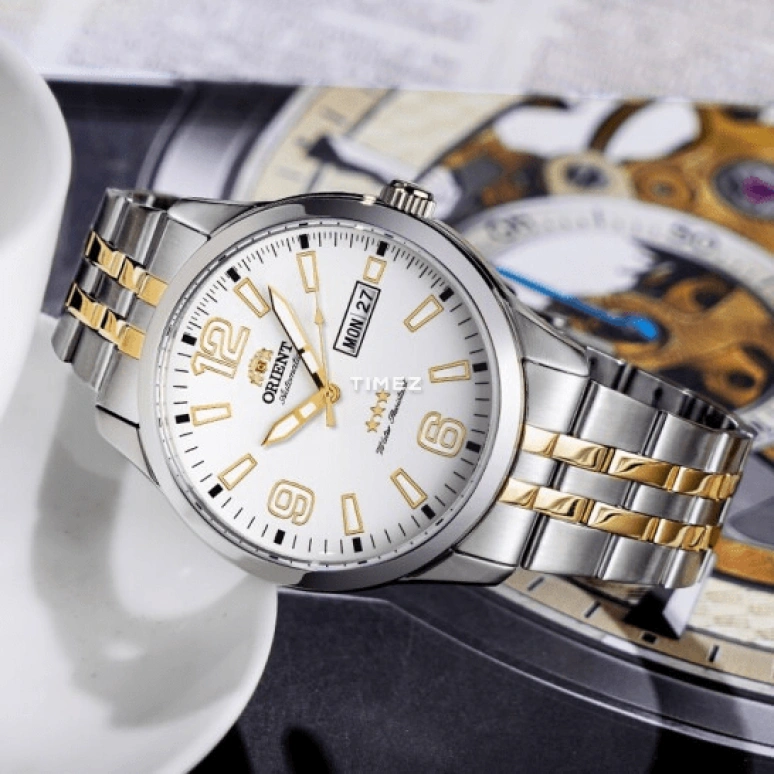 Orient,Other 42mm,42mm,Stainless Steel,White,Automatic,Date,Day,SAB0B005WB