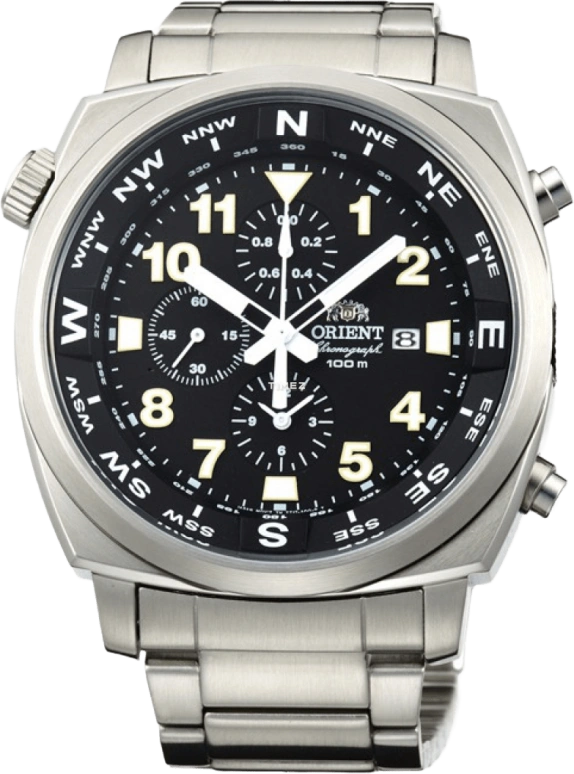 Orient,Sports 45.50mm,45.50mm,Stainless Steel,Black,Quartz,Chronograph,Day,FTT17001B