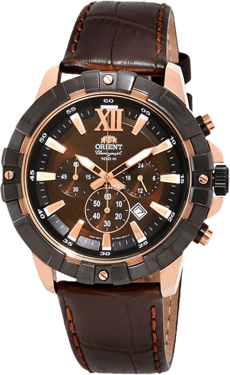 Orient,Sports 47mm,47mm,Stainless Steel,Brown,Quartz,Chronograph,Day,FTW03003T