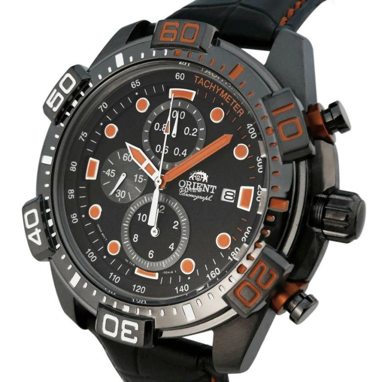 Orient,Sports 44.50mm,44.50mm,Stainless Steel,Black,Quartz,Chronograph,Day,Dule Time,FTT16003B