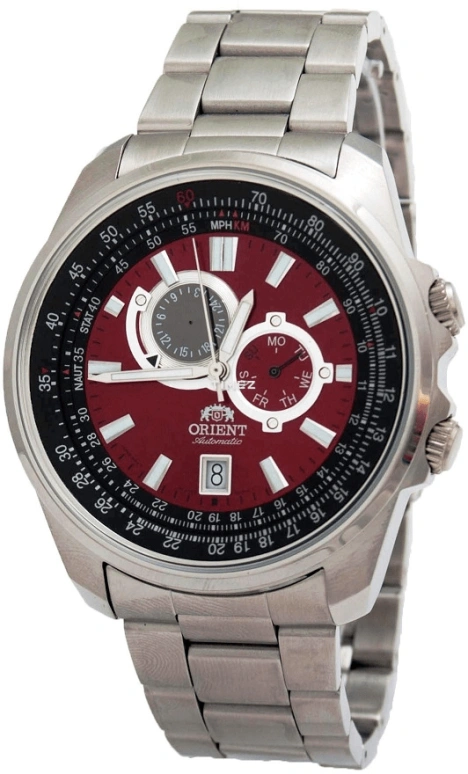 Orient,Sports 45mm,45mm,Stainless Steel,Red,Automatic,Day,Sapphire,Glass,ET0Q003H