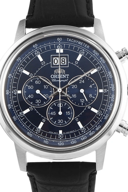 Orient,Classic 45mm,45mm,Stainless Steel,Blue,Quartz,Chronograph,Day,FTV02003D