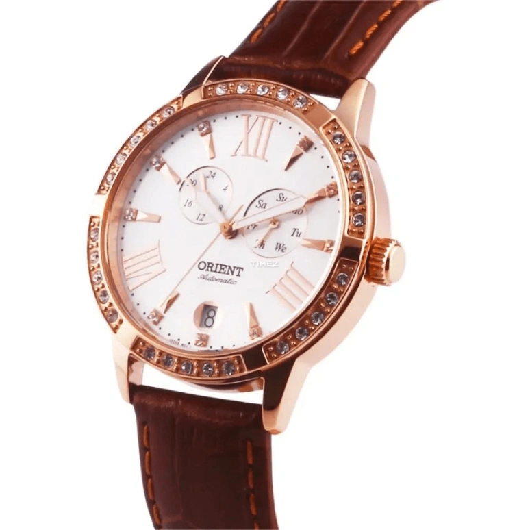 Orient,Other 37mm,37mm,Rose Gold,White,Automatic,Date,Day,Dule Time,FET0Y002W