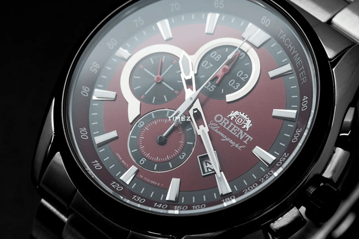 Orient,Sports 44mm,44mm,Stainless Steel,Red,Quartz,Chronograph,Day,TT13001H