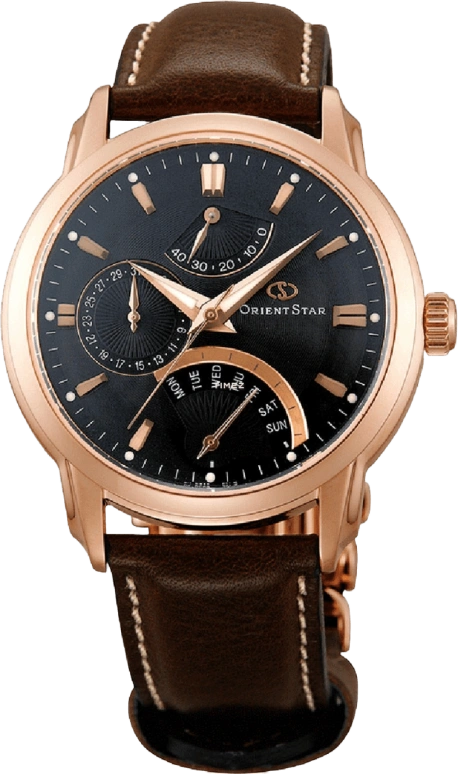 Orient,Other 39.50mm,39.50mm,Stainless Steel,Black,Automatic,Date,Day,Power Reserve Indicator,Retrograde,Sapphire,Crystal Glass,Round,SDE00003B0