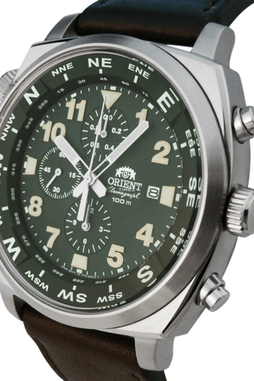 Orient,Sports 45.50mm,45.50mm,Stainless Steel,Green,Quartz,Chronograph,Day,FTT17004F