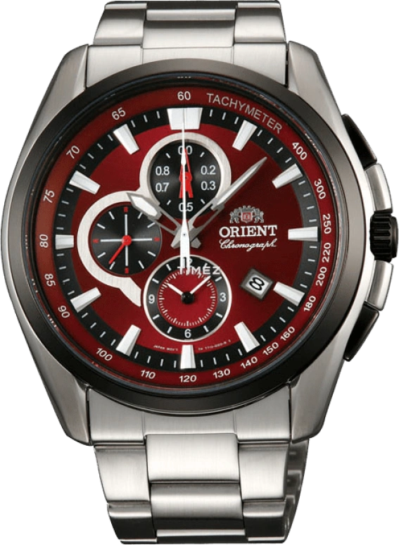 Orient,Sports 44mm,44mm,Stainless Steel,Red,Quartz,Chronograph,Day,TT13001H