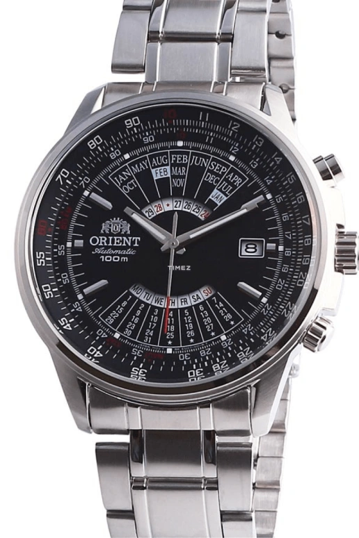 Orient,Sports 44mm,44mm,Stainless Steel,Black,Automatic,Perpetual Calendar,Date,Day,FEU07005BX