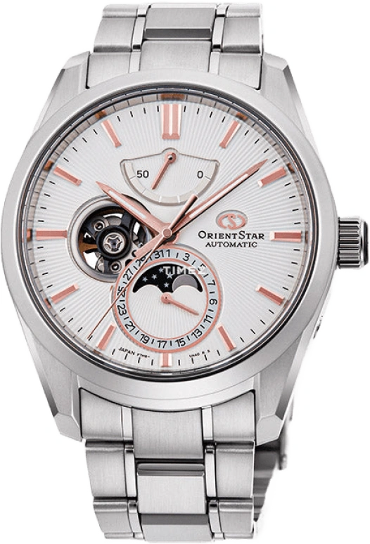 Orient,STAR 41mm,41mm,Stainless Steel,White,Handwound,Moonphase,Day,Power Reserve Indicator,RE,RE-AY0003S00B