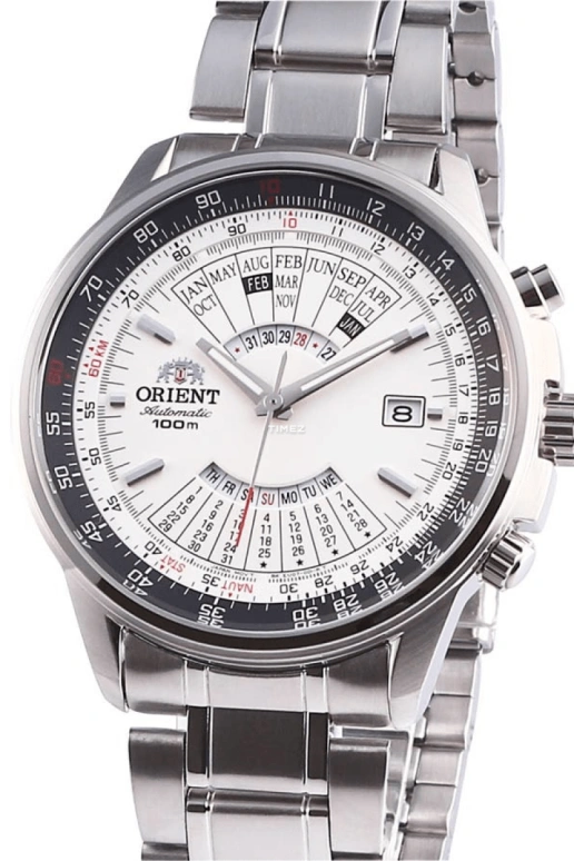 Orient,Sports 44mm,44mm,Stainless Steel,White,Automatic,Perpetual Calendar,Month,Date,Day,Glass,Round,FEU07005W