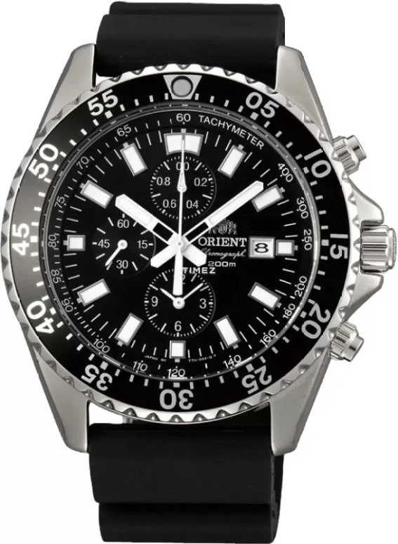 Orient,Sports 45mm,45mm,Stainless Steel,Black,Quartz,Chronograph,Day,STT11004B0