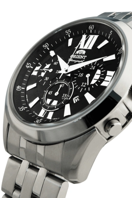 Orient,Classic 44mm,44mm,Stainless Steel,Black,Quartz,Chronograph,Day,FTW04003B