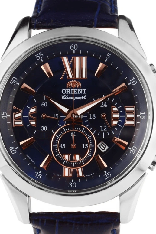 Orient,Classic 44mm,44mm,Stainless Steel,Blue,Quartz,Chronograph,Day,FTW04007D
