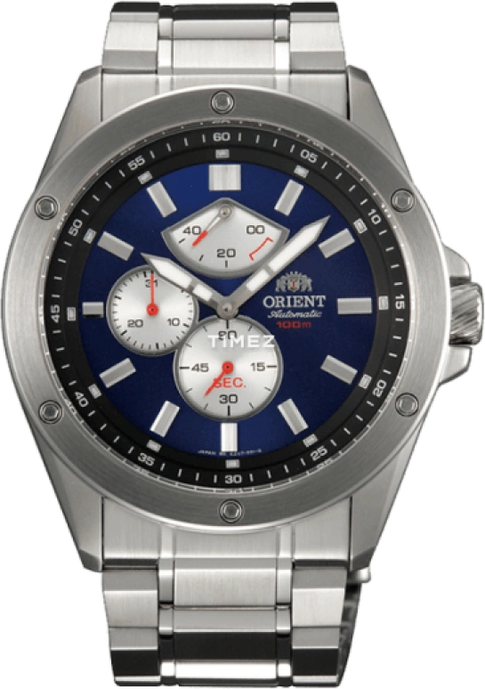 Orient,Sports 43.50mm,43.50mm,Stainless Steel,Blue,Automatic,Chronograph,Day,Power Reserve Indicator,SEZ07003D0