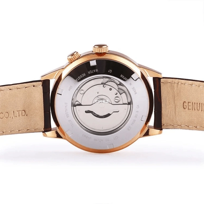 Orient,Other 43.50mm,43.50mm,Rose Gold,Blue,Automatic,Day,Power Reserve Indicator,Dule Time,SFA06001B
