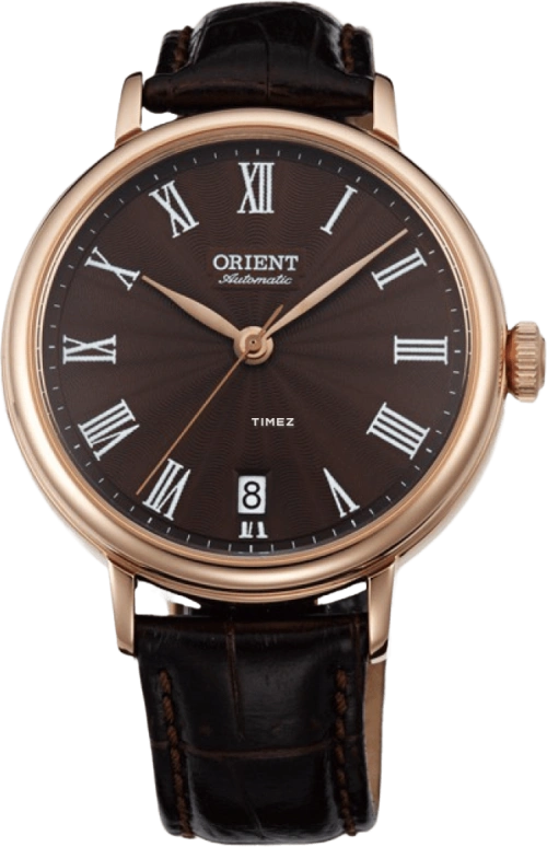 Orient,Other 37.50mm,37.50mm,Stainless Steel,Rose Gold,Brown,Automatic,Day,Sapphire,Crystal Glass,FER2K001T