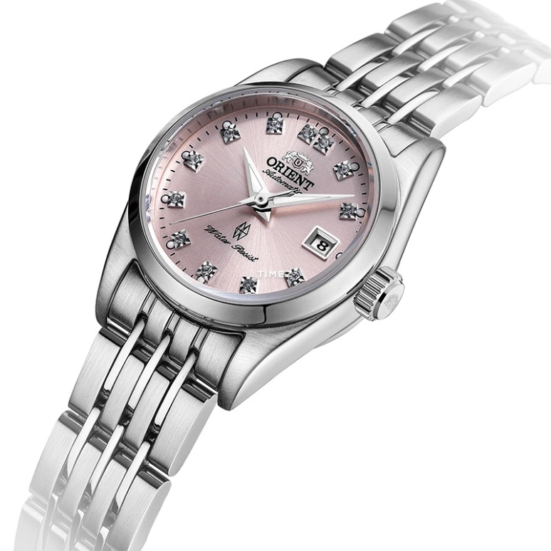 Orient,Other 25.50mm,25.50mm,Stainless Steel,Pink,Automatic,Day,Sapphire,Crystal Glass,SNR1U002Z0