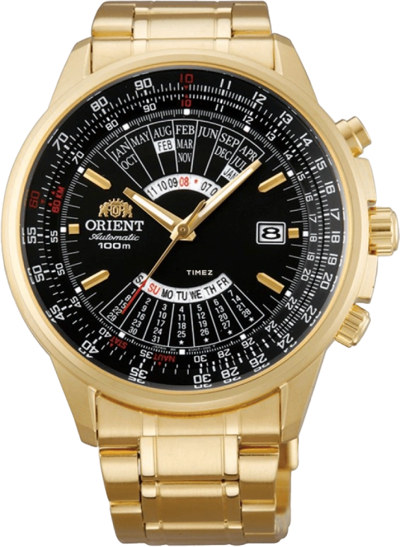 Orient,Sports 44mm,44mm,Stainless Steel,Black,Automatic,Perpetual Calendar,Month,Date,Day,Glass,Round,FEU07001B