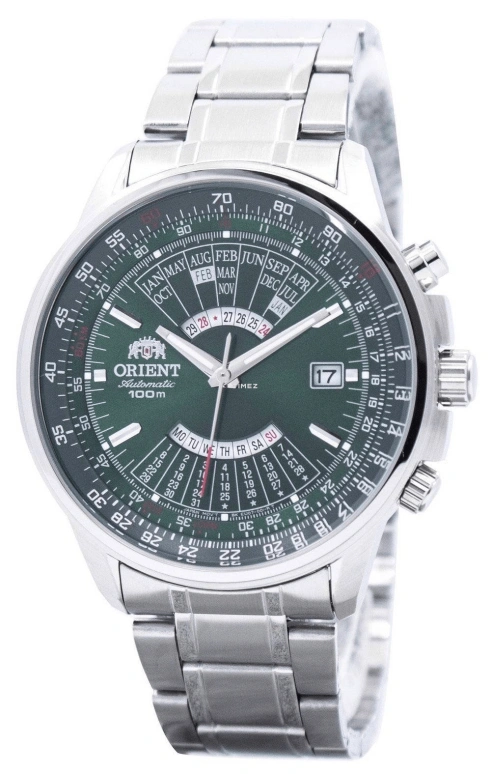 Orient,Sports 44mm,44mm,Stainless Steel,Green,Handwound,Automatic,Month,Date,Day,FEU07007FX