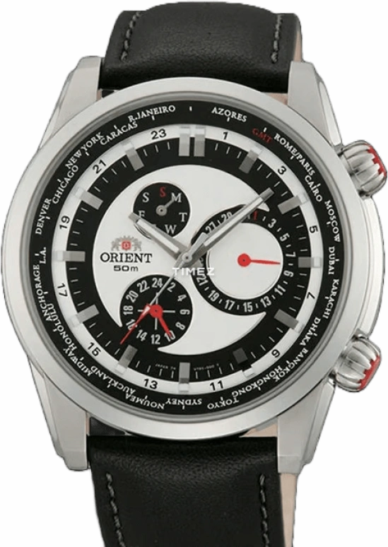 Orient,Sports 44mm,44mm,Stainless Steel,Black,Quartz,Date,Day,World Time,CUT05002B