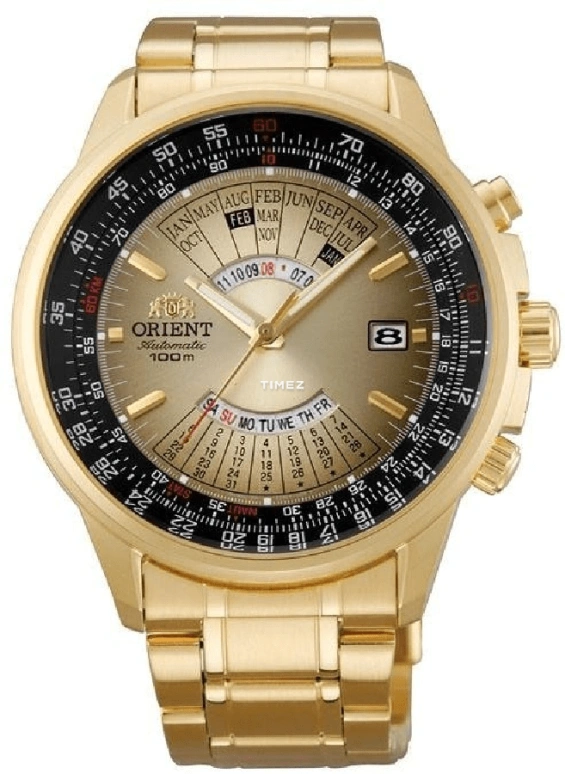 Orient,Sports 44mm,44mm,Stainless Steel,Black,Gold,Automatic,Perpetual Calendar,Date,Day,FEU07004UX