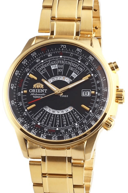 Orient,Sports 44mm,44mm,Stainless Steel,Black,Automatic,Perpetual Calendar,Month,Date,Day,Glass,Round,FEU07001B