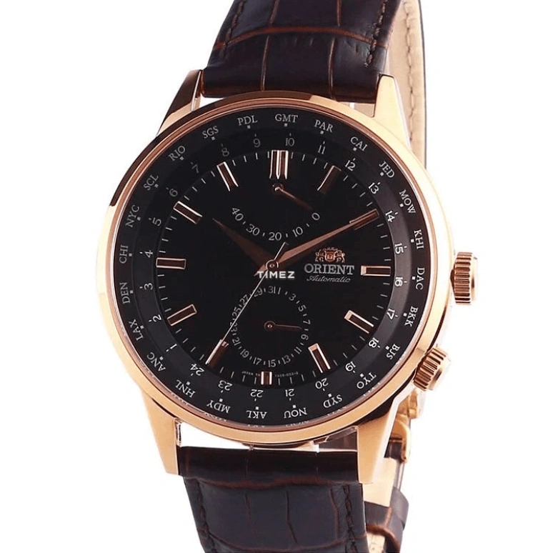 Orient,Other 43.50mm,43.50mm,Rose Gold,Blue,Automatic,Day,Power Reserve Indicator,Dule Time,SFA06001B