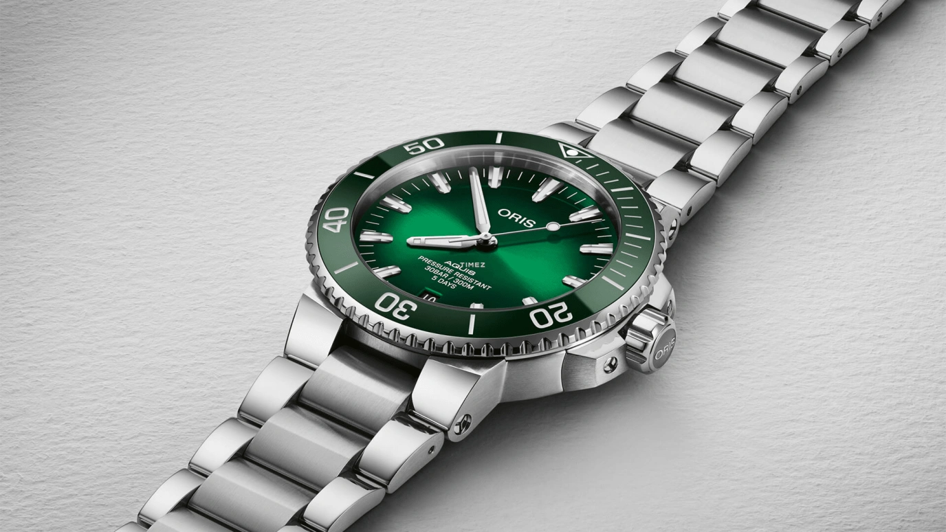 Oris,Aquis 43.50mm,43.50mm,Stainless Steel,Green,Automatic,Day,Sapphire,Crystal Glass,01 400 7763 4157,01 400 7763 4157-07 8 24 09PEB