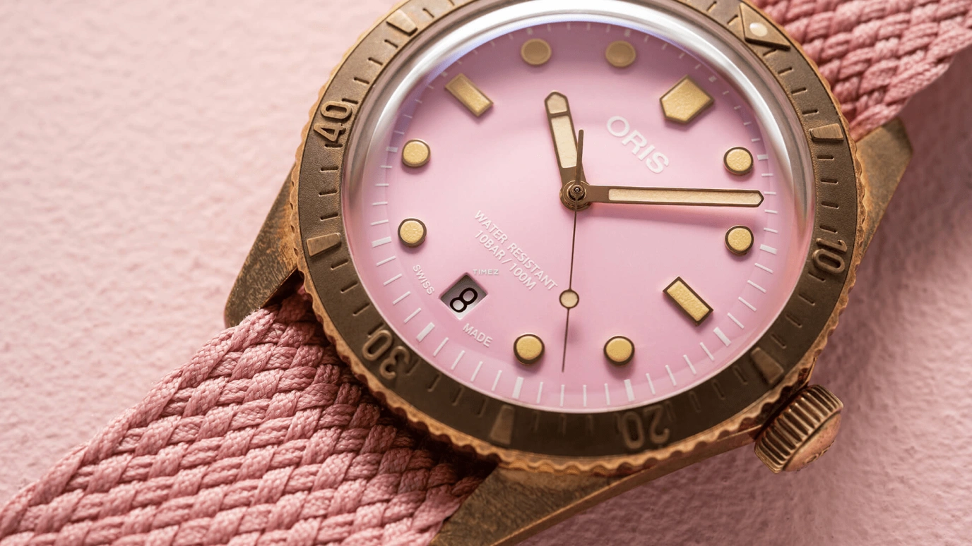 Oris,Divers 65 38mm,38mm,Bronze,Pink,Automatic,Day,38hours,01 733 7771 3158,01 733 7771 3158-07 3 19 04BRS