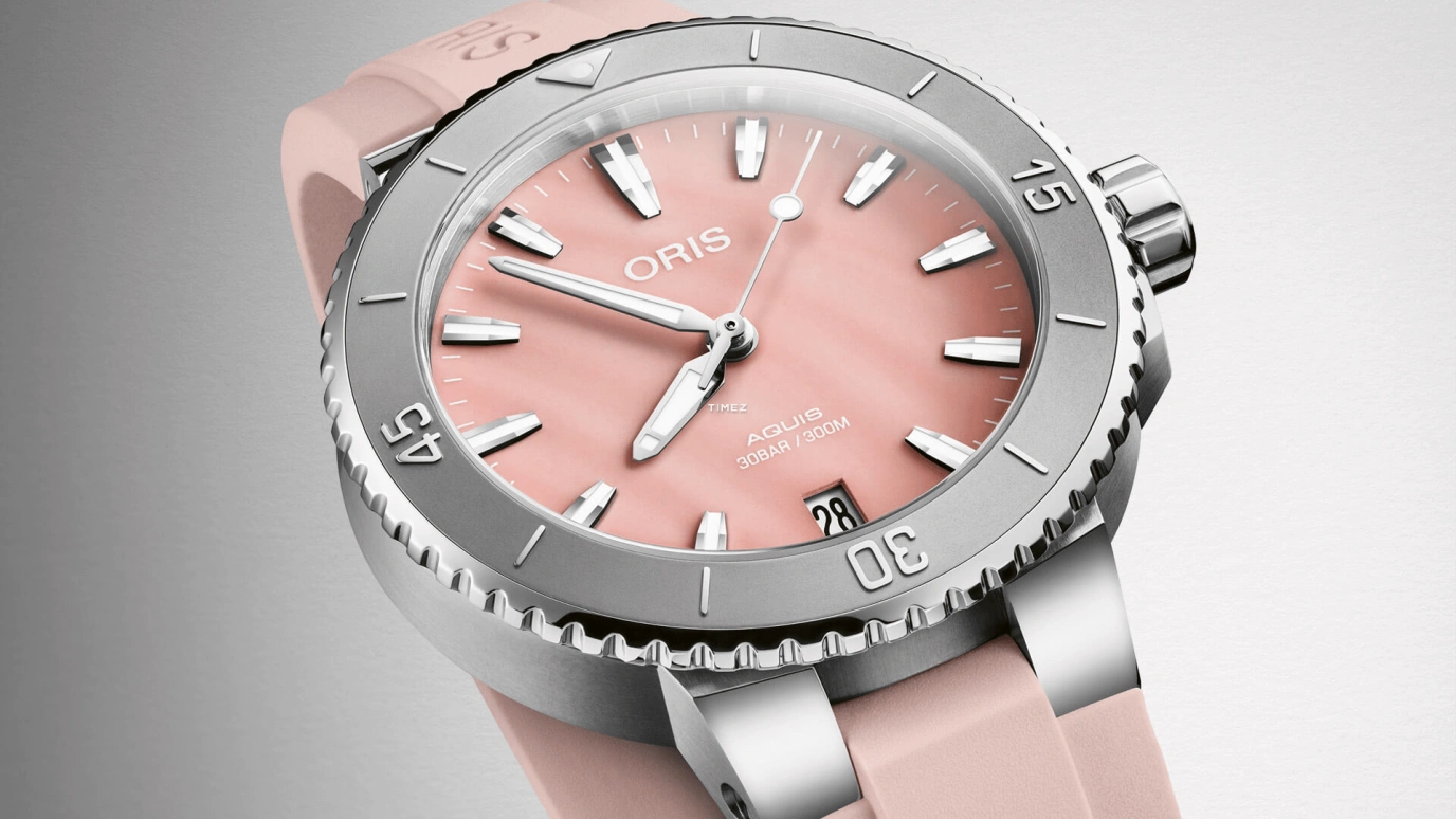 Oris,Aquis 36.50mm,36.50mm,Stainless Steel,Pink,Automatic,Day,Sapphire,Crystal Glass,01 733 7770 4158,01 733 7770 4158-07 4 18 66FC
