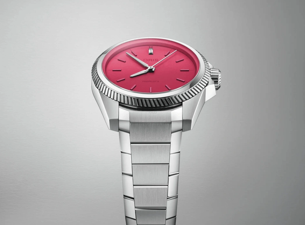Oris,ProPilot X 34mm,34mm,Stainless Steel,Pink Red,Automatic,42hours,In-house Caliber,01 531 7796 4158,01 531 7796 4158-07 8 17 05LC