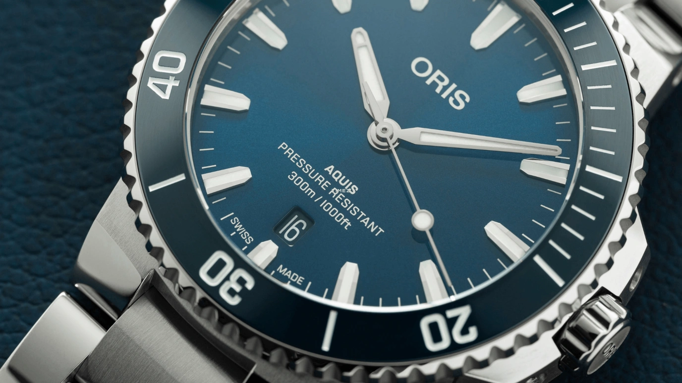 Oris,Aquis 41.50mm,41.50mm,Stainless Steel,Blue,Automatic,Day,41hours,01 733 7787 4135,01 733 7787 4135-07 8 22 04PEB