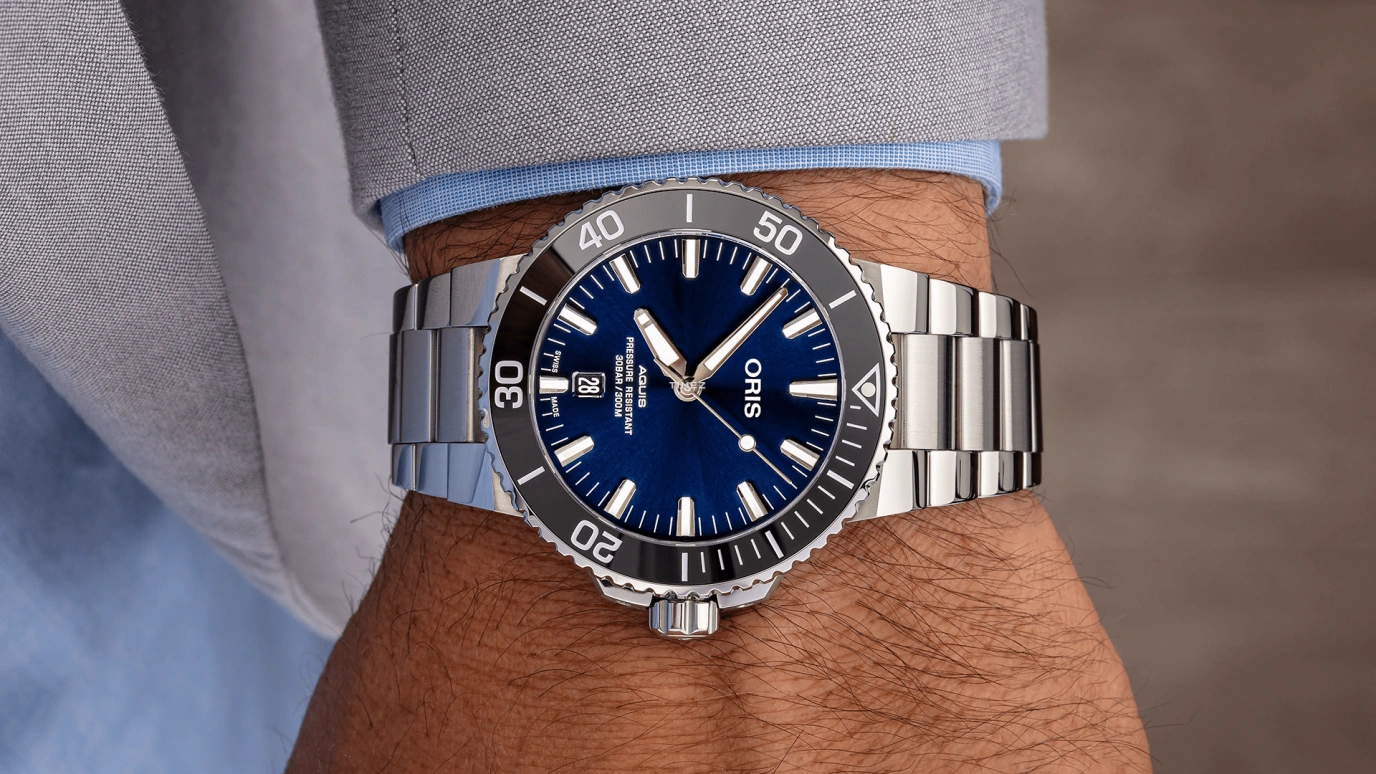 Oris,Aquis 43.50mm,43.50mm,Stainless Steel,Blue,Automatic,Day,Sapphire,Crystal Glass,01 733 7730 4135,01 733 7730 4135-07 4 24 65EB