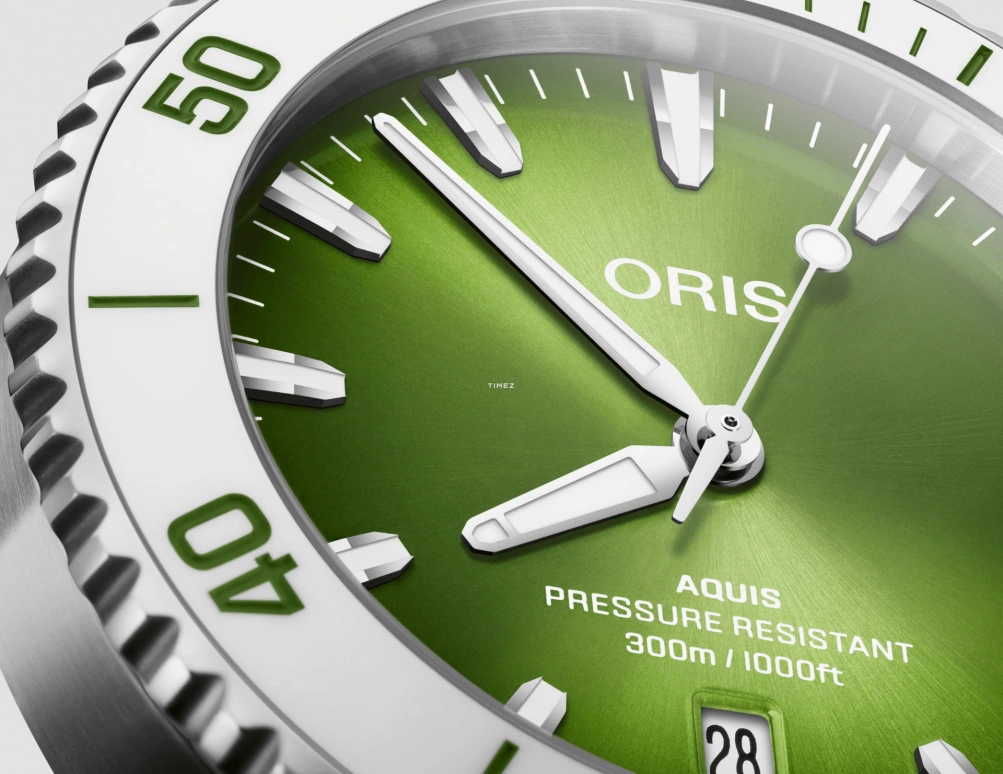 Oris,Aquis 41.50mm,41.50mm,Stainless Steel,Green,Handwound,Day,41hours,01 733 7787 4137,01 733 7787 4137-07 8 22 04PEB