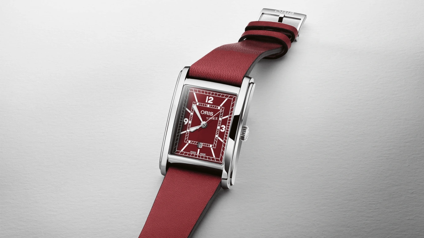 Oris,Rectangular 25.50x38mm,25.50x38mm,Stainless Steel,Red,Automatic,Day,38hours,01 561 7783 4068,01 561 7783 4068-07 5 19 18