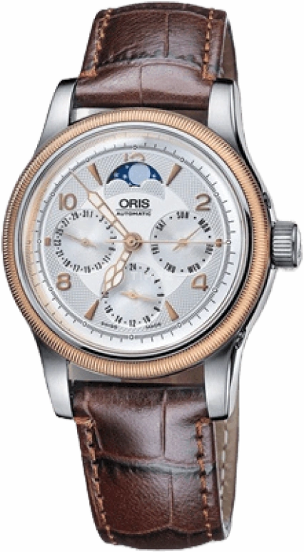 Oris,Aviation 38mm,38mm,Stainless Steel,Silver,Automatic,Moonphase,Date,Day,Dule Time,38hours,In-house Caliber,58175664361LB