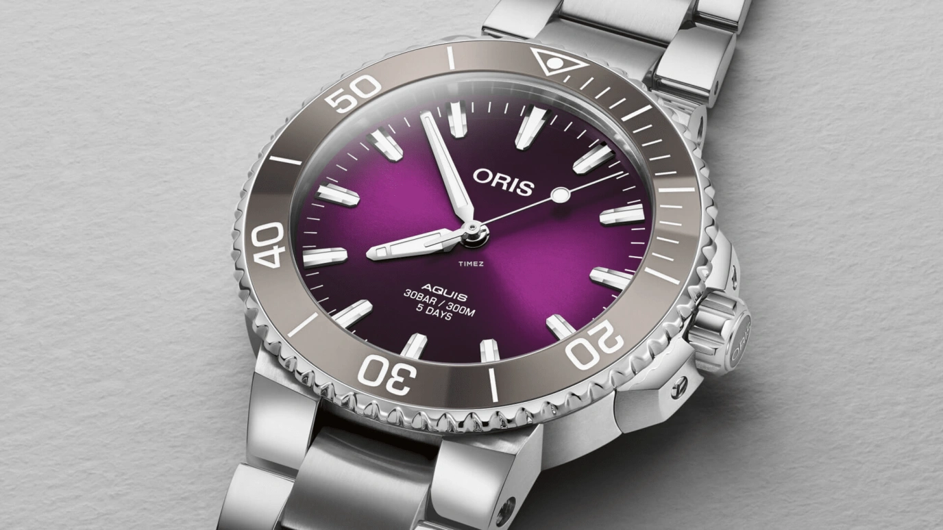 Oris,Aquis 41.50mm,41.50mm,Stainless Steel,Purple,Automatic,Sapphire,Crystal Glass,Round,01 400 7769 4188,01 400 7769 4188-Set