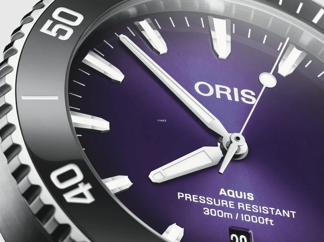Oris,Aquis 43.50mm,43.50mm,Stainless Steel,Purple,Automatic,Day,41hours,01 733 7789 4158,01 733 7789 4158-07 8 23 04PEB
