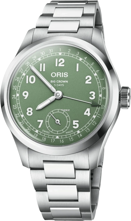 Oris,Big Crown 40mm,40mm,Stainless Steel,Green,Automatic,Day,120hours,01 403 7799 4067,01 403 7799 4067-07 8 20 06