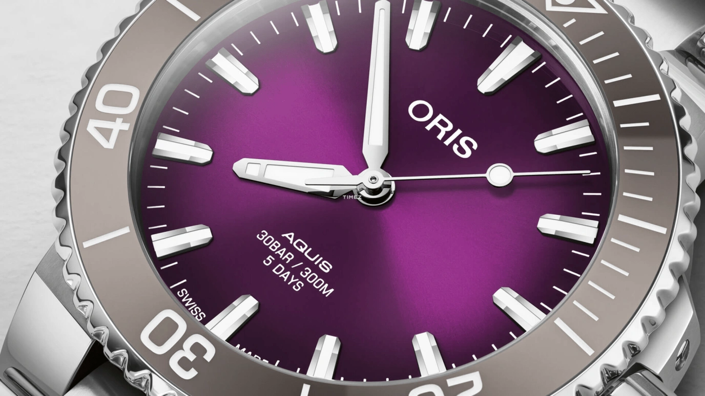 Oris,Aquis 41.50mm,41.50mm,Stainless Steel,Purple,Automatic,Sapphire,Crystal Glass,Round,01 400 7769 4188,01 400 7769 4188-Set