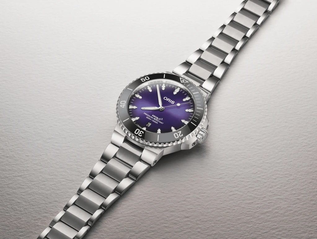 Oris,Aquis 43.50mm,43.50mm,Stainless Steel,Purple,Automatic,Day,41hours,01 733 7789 4158,01 733 7789 4158-07 8 23 04PEB